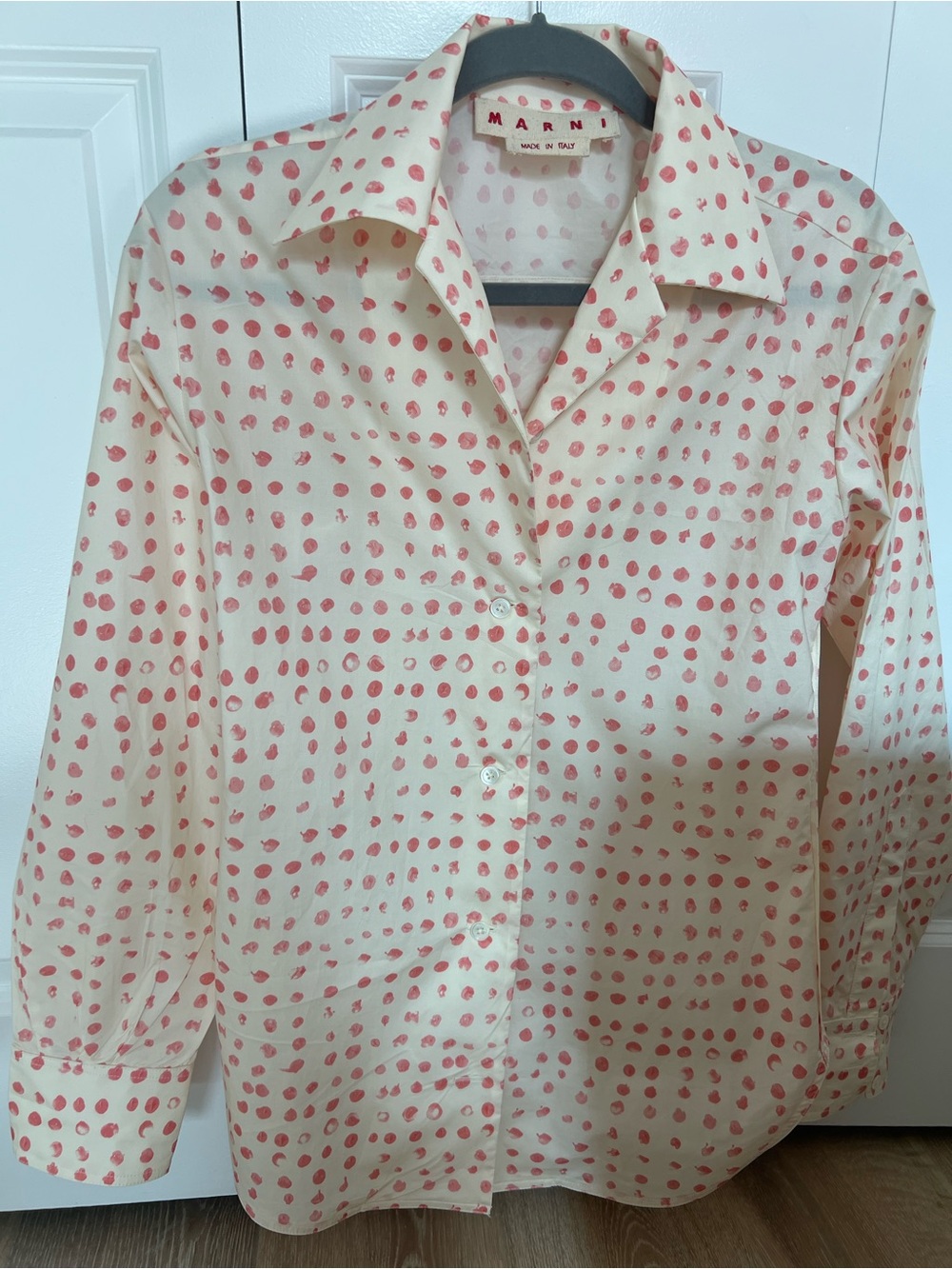 Marni Cream Button-Down Shirt with Pink Dot Pattern